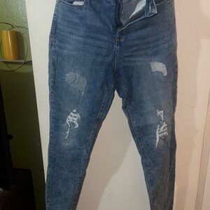 Distressed Blue Denim Jeans , vintage style denim